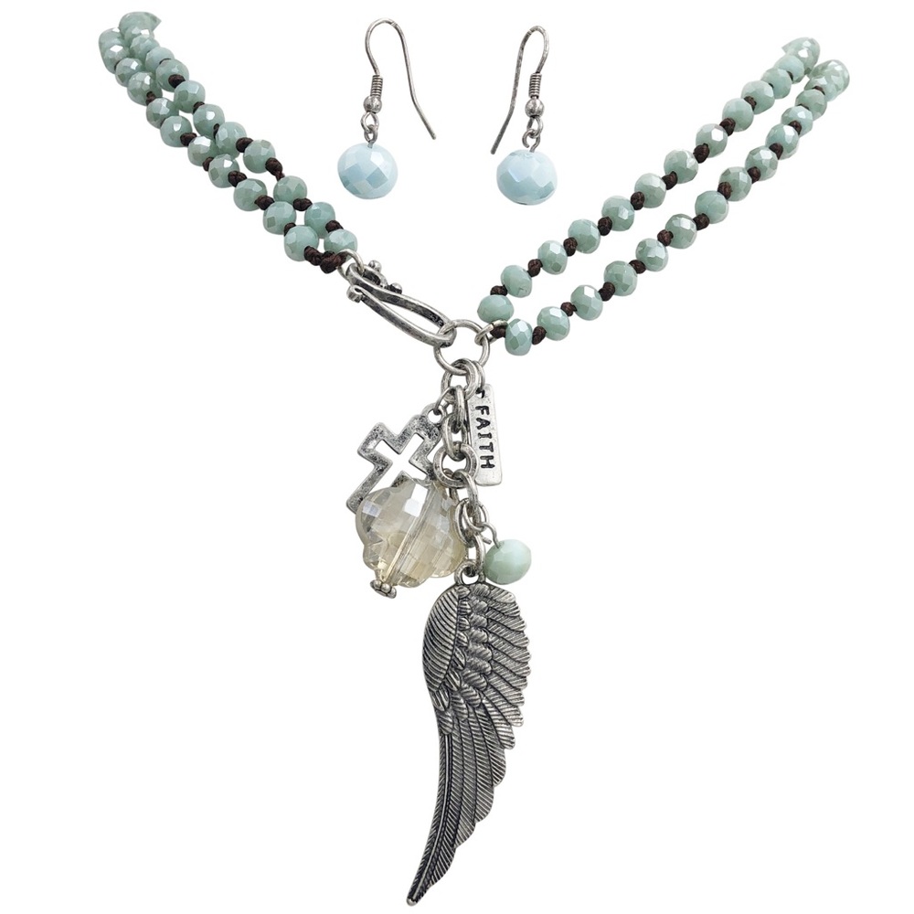 Faith Angel Wing Dual Function Charm Necklace Set